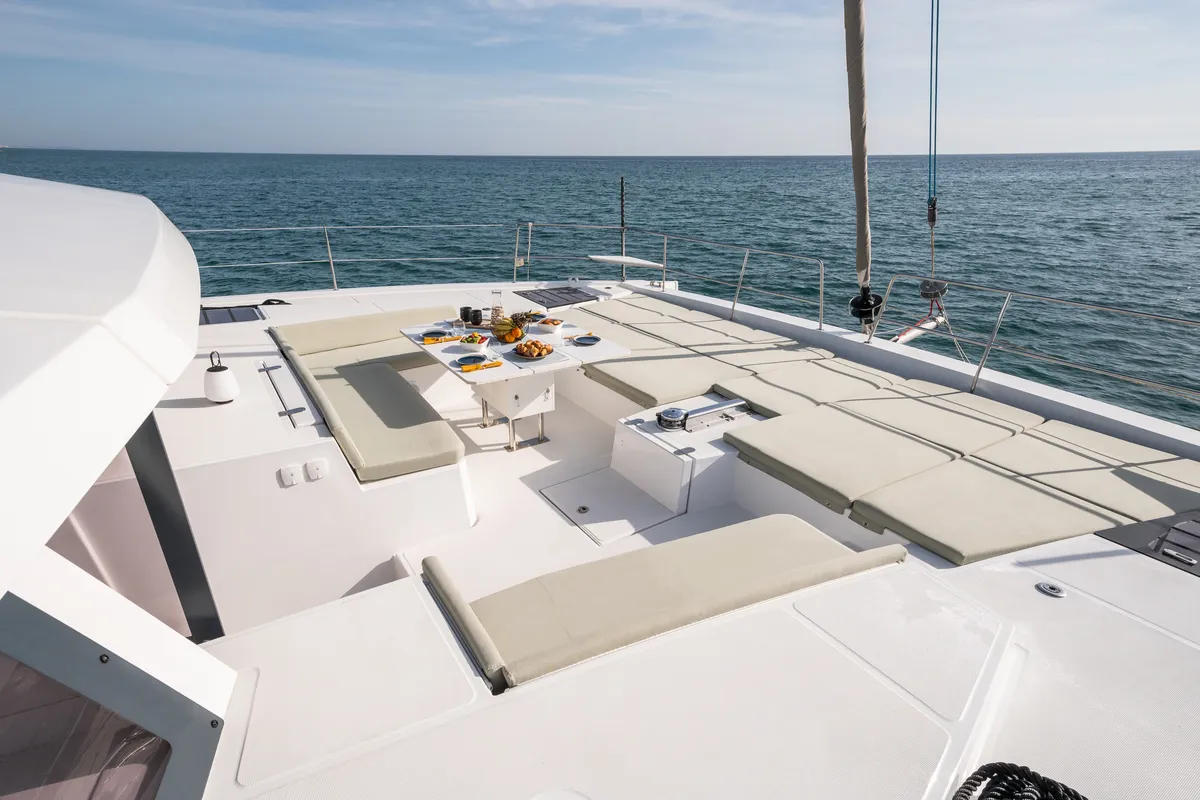 Deck of Mim Ocean 3, a Bali 5.4 catamaran at Port d'Andratx, Spain