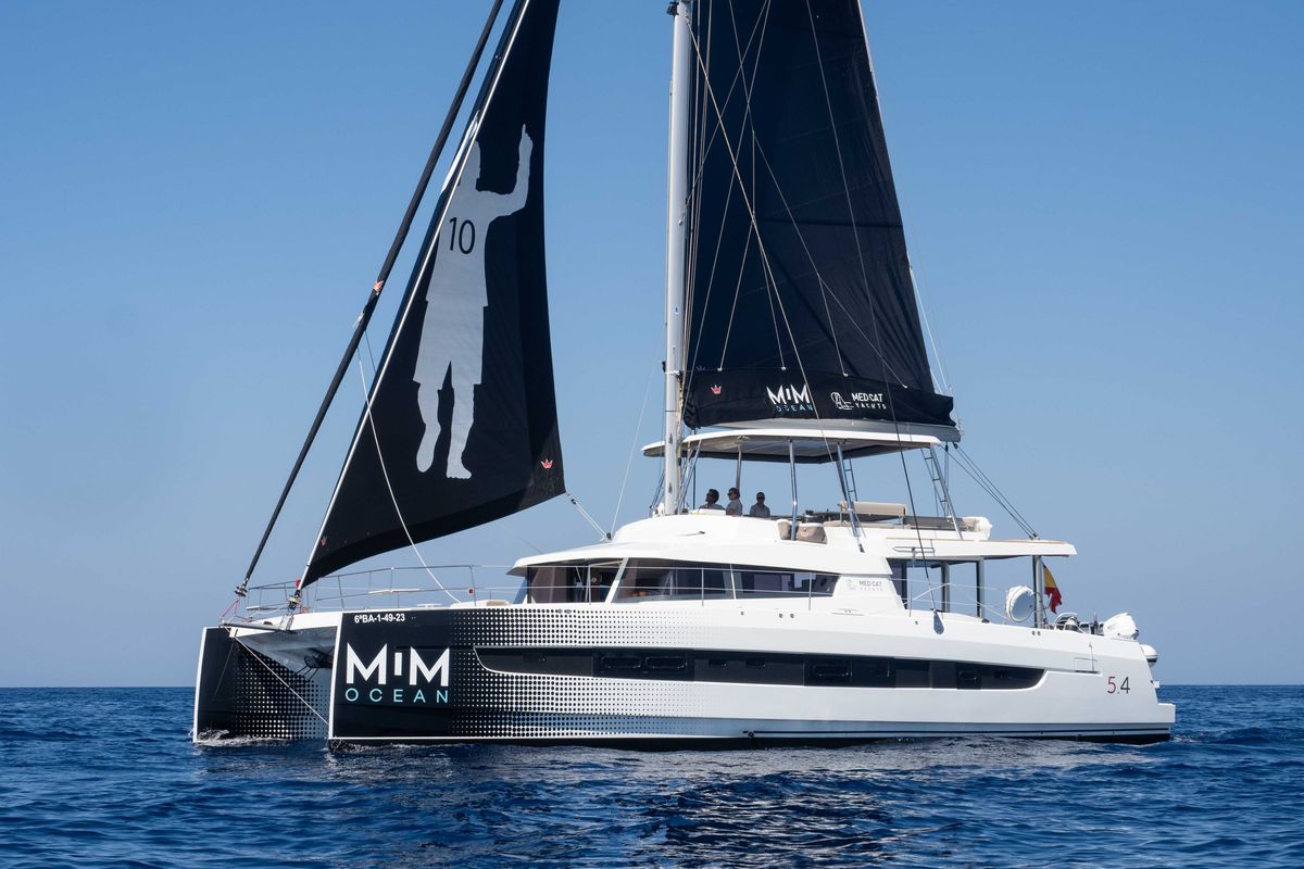 Exterior view of Mim Ocean 3, a Bali 5.4 catamaran at Port d'Andratx, Spain