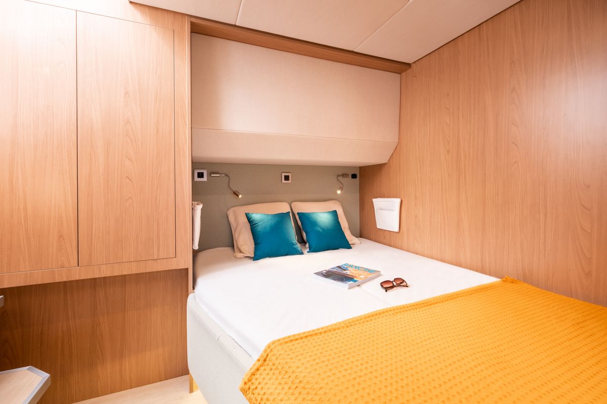 Cabin on Mim Ocean 3, a Bali 5.4 catamaran at Port d'Andratx, Spain