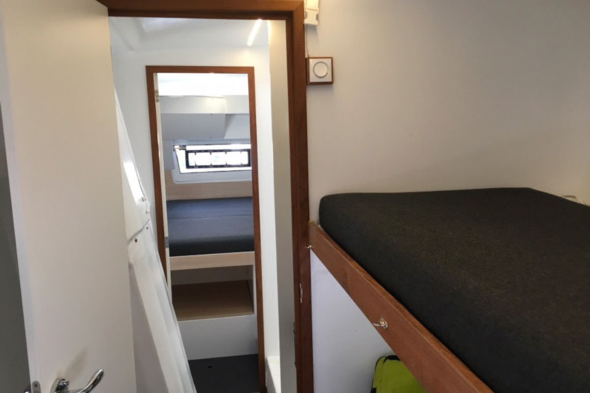 Cabin on Castor, a Marsaudon Composites TS 42 catamaran at Pléneuf-Val-André, France