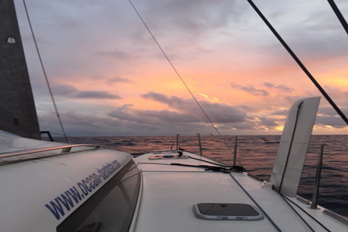 Deck of Castor, a Marsaudon Composites TS 42 catamaran at Pléneuf-Val-André, France