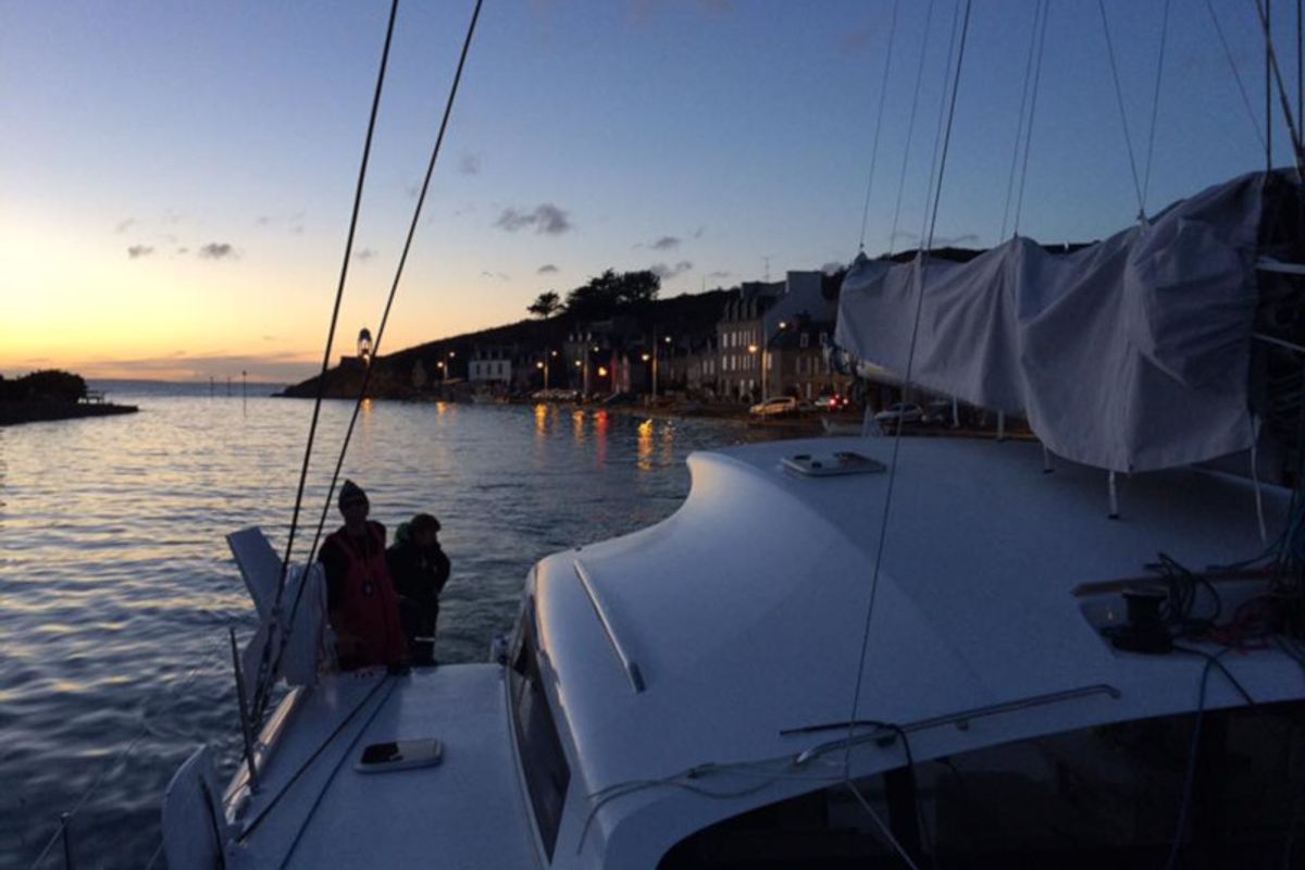 Deck of Castor, a Marsaudon Composites TS 42 catamaran at Pléneuf-Val-André, France