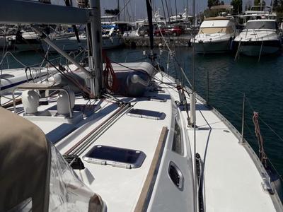 Deck of Hesiodos, a Jeanneau Sun Odyssey 52.2 sailboat at Athens, Greece