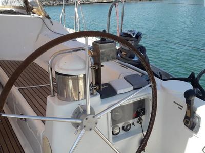 Cockpit of Hesiodos, a Jeanneau Sun Odyssey 52.2 sailboat at Athens, Greece