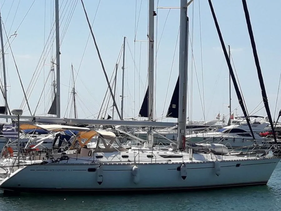 Exterior view of Hesiodos, a Jeanneau Sun Odyssey 52.2 sailboat at Athens, Greece
