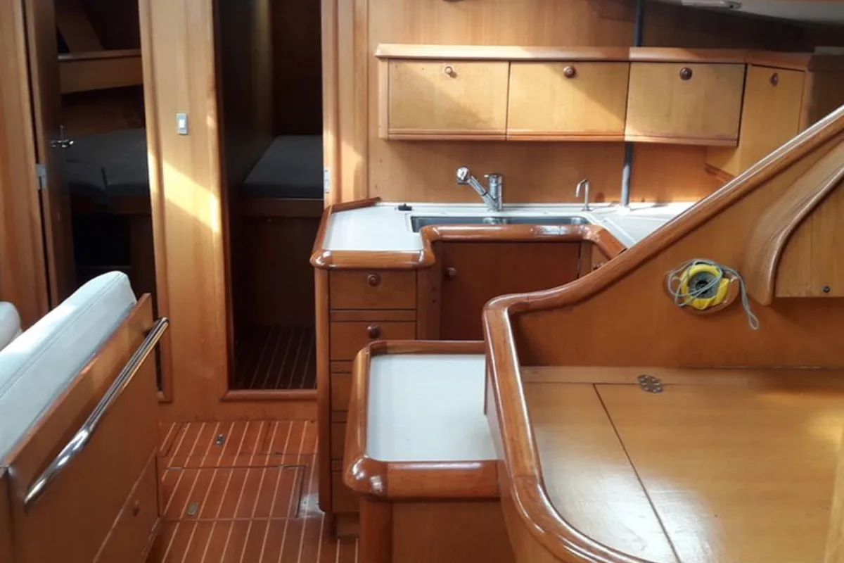 Galley of Hesiodos, a Jeanneau Sun Odyssey 52.2 sailboat at Athens, Greece