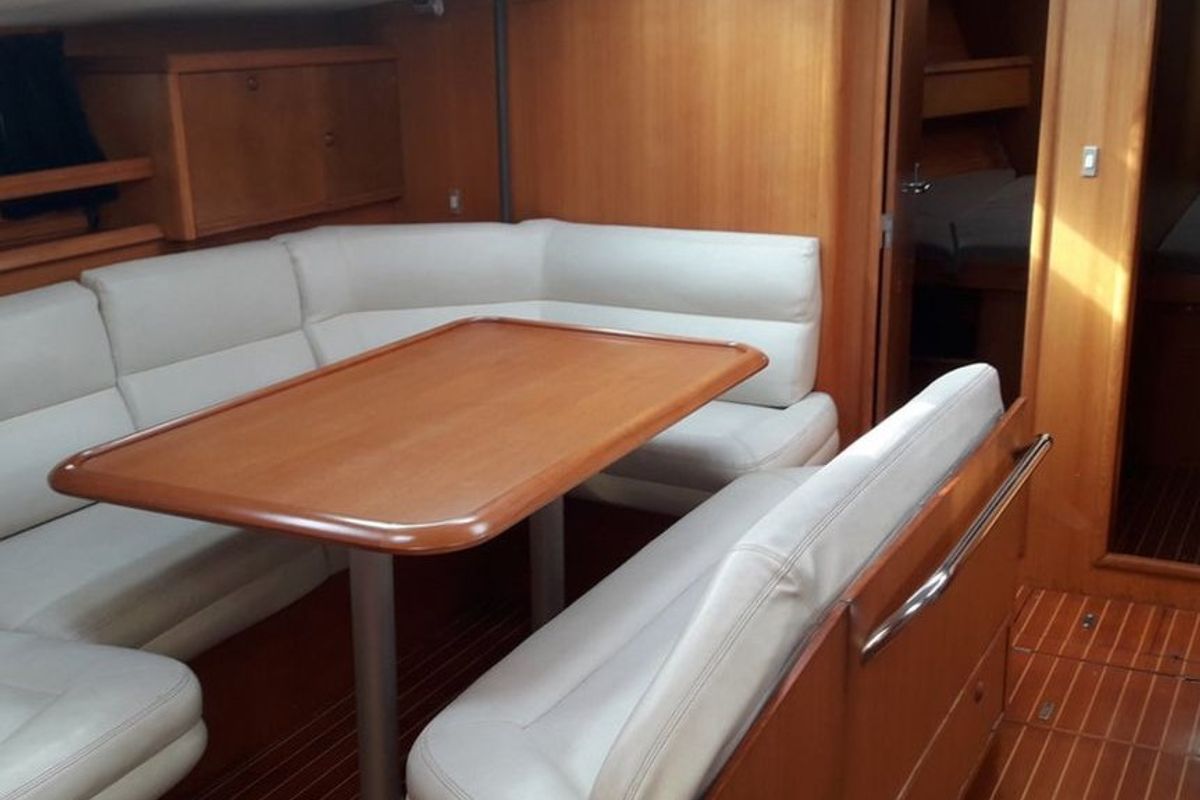 Salon of Hesiodos, a Jeanneau Sun Odyssey 52.2 sailboat at Athens, Greece