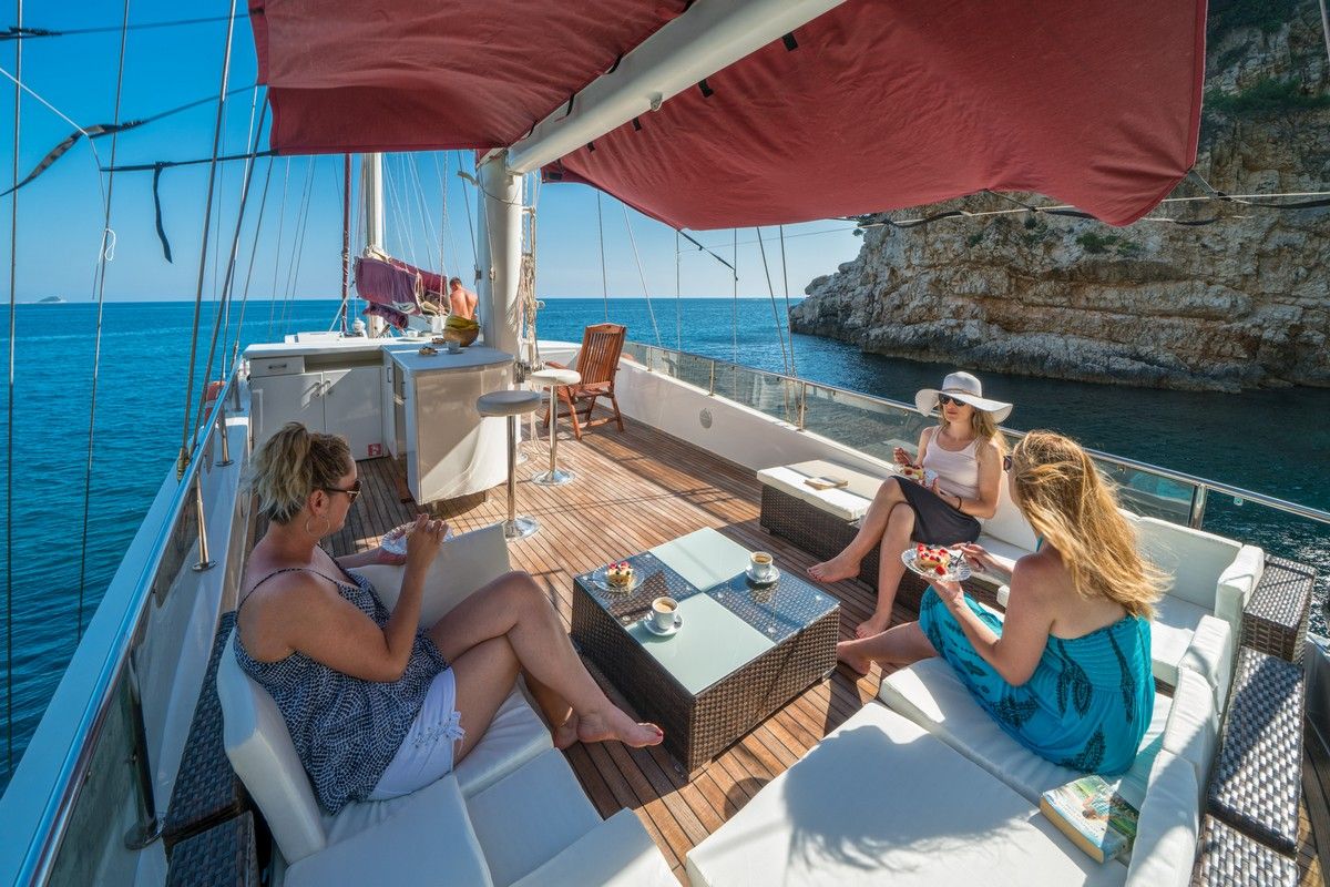 Deck of ADRIATIC HOLIDAY, a Gulet Gulet gulet at Dubrovnik, Croatia