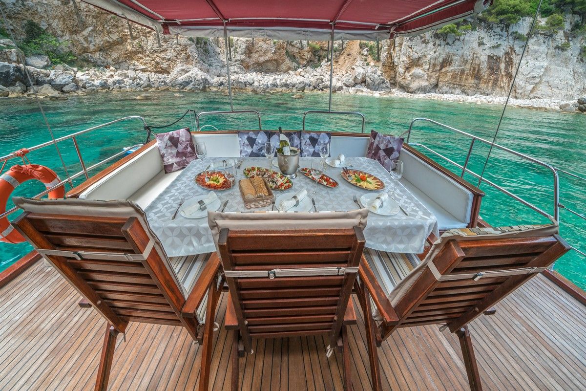 Deck of ADRIATIC HOLIDAY, a Gulet Gulet gulet at Dubrovnik, Croatia
