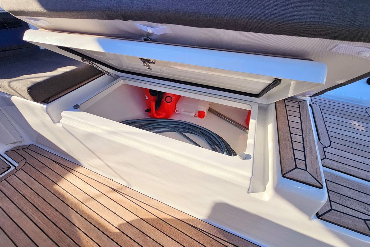 Deck of Fortissimo, a Dufour 44 sailboat at Grad Kaštela, Croatia