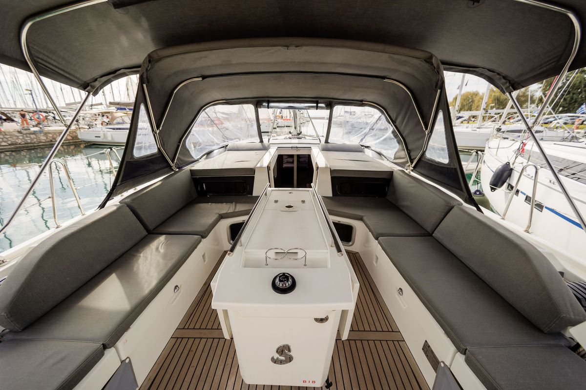 Deck of Promitheas, a Beneteau Oceanis 51.1 sailboat at Athens, Greece