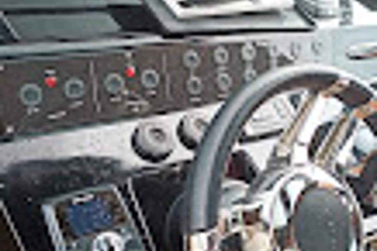 Cockpit of Roll, a Pardo 38 motorboat at Ibiza, Spain