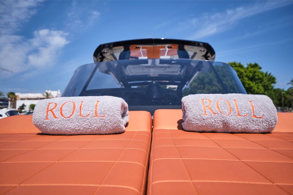 Deck of Roll, a Pardo 38 motorboat at Ibiza, Spain