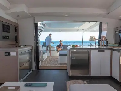 Galley of Nalu, a Fountaine Pajot Elba 45 catamaran at Road Town, British Virgin Islands