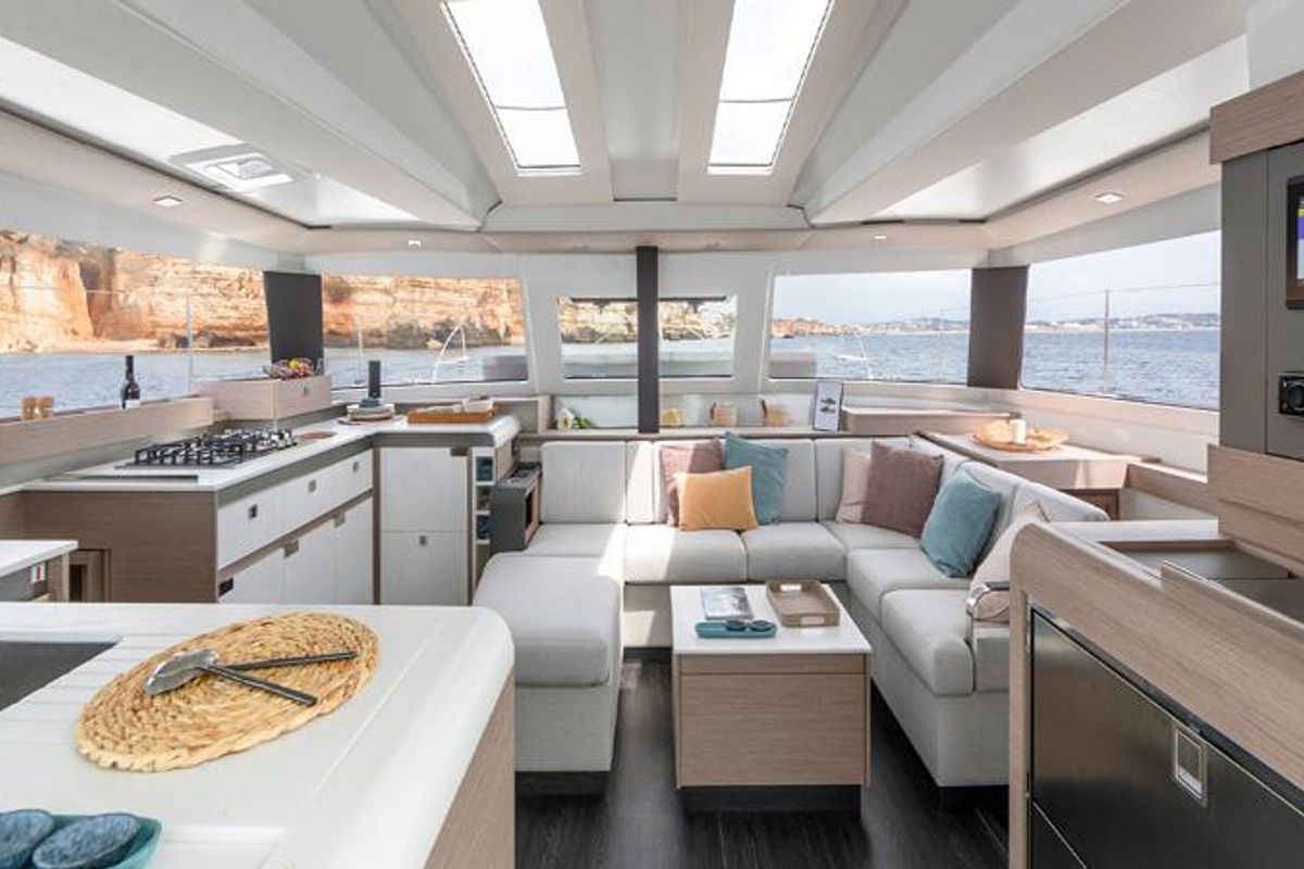 Salon of Nalu, a Fountaine Pajot Elba 45 catamaran at Road Town, British Virgin Islands