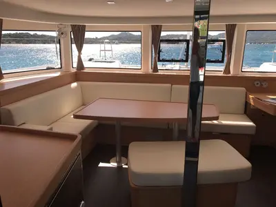Salon of Benetnash II, a Lagoon 42 catamaran at Marigot, France