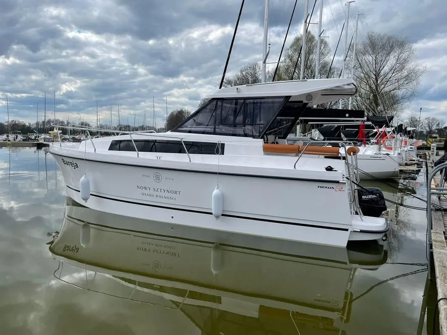 Exterior view of Holland, a Northman Nexus Revo 870 Prestige motorboat at Sztynort, Poland