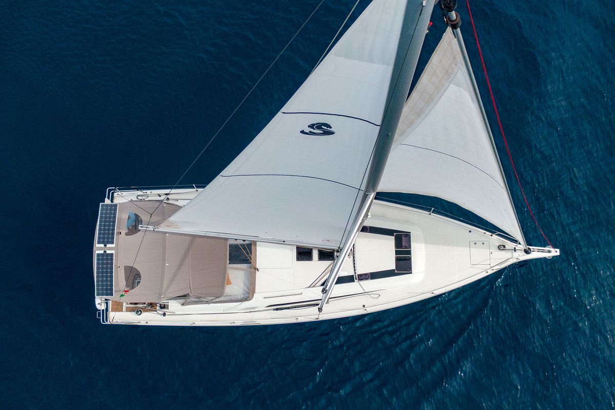 Exterior view of Circe - Water maker, Solar Panel, a Beneteau Oceanis 46.1 sailboat at Cannigione, Italy