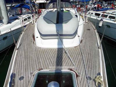 Deck of Idrea, a Jeanneau Sun Odyssey 49 DS sailboat at Lavreotiki Municipal Unit, Greece