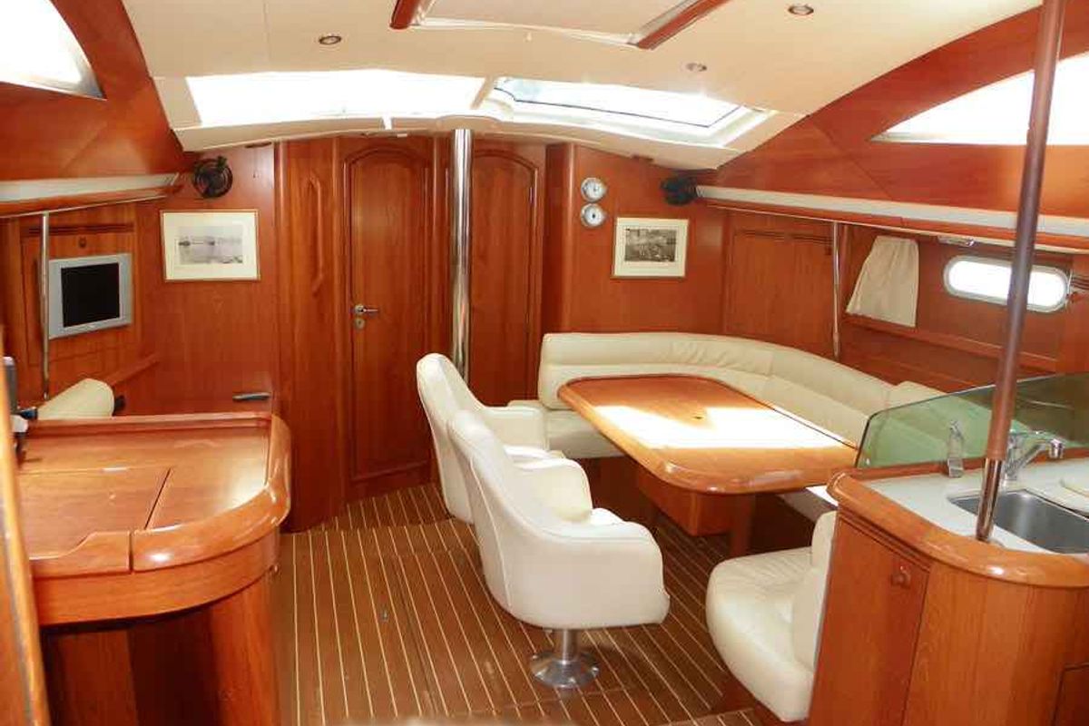 Salon of Idrea, a Jeanneau Sun Odyssey 49 DS sailboat at Lavreotiki Municipal Unit, Greece