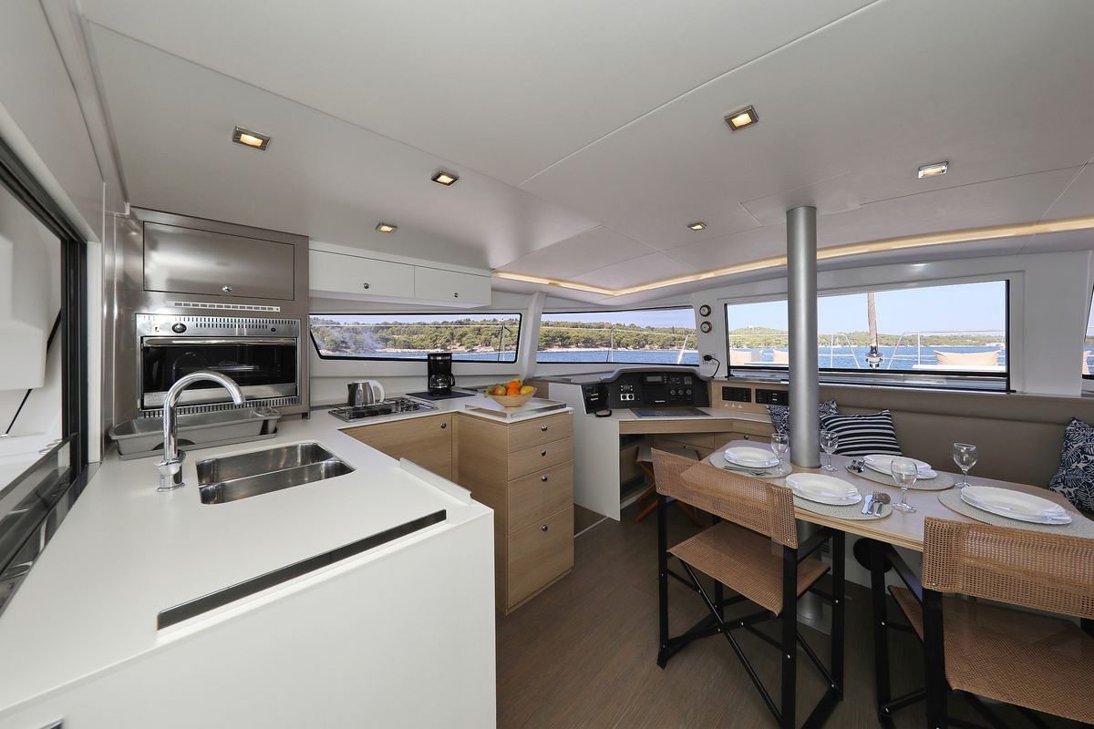 Galley of Sylvester, a Bali 4.5 catamaran at Grad Šibenik, Croatia