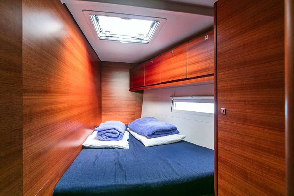 Cabin on Sofia, a Dufour 512 Grand Large sailboat at Olbia, Italy