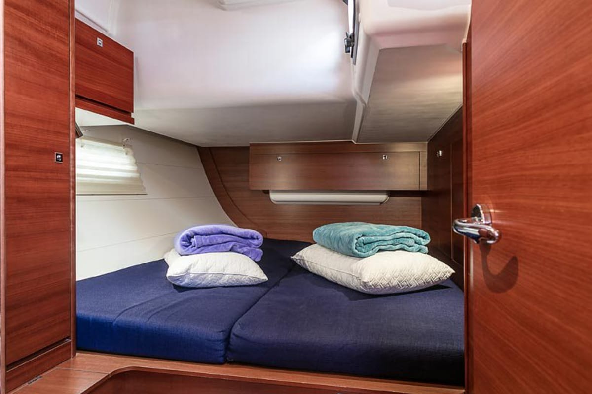 Cabin on Sofia, a Dufour 512 Grand Large sailboat at Olbia, Italy