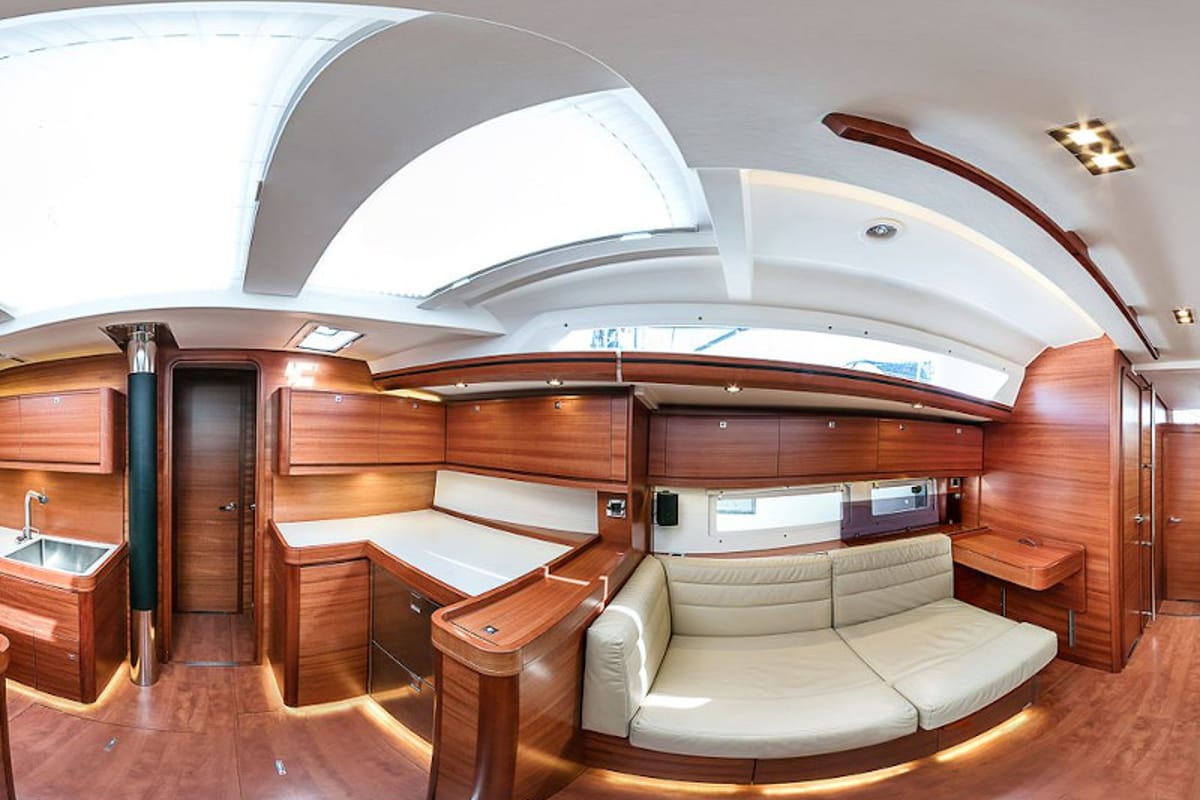 Salon of Sofia, a Dufour 512 Grand Large sailboat at Olbia, Italy