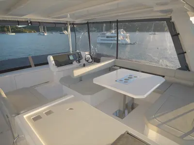 Cockpit of Moorings 403 PC Exclusive, a Leopard 40 PC catamaran at Eden Island Marina, Seychelles