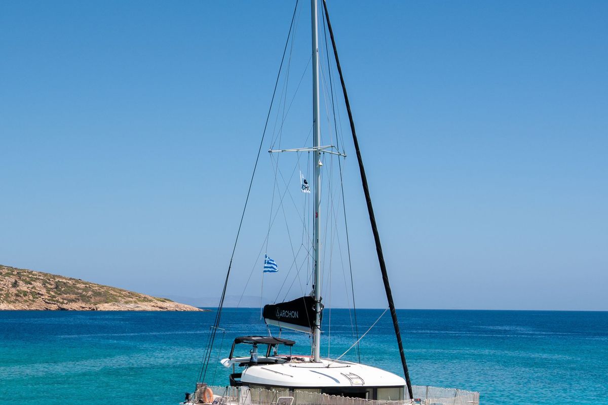 Exterior view of Destiny, a Lagoon 40 catamaran at Municipal Unit of Rhodes, Greece