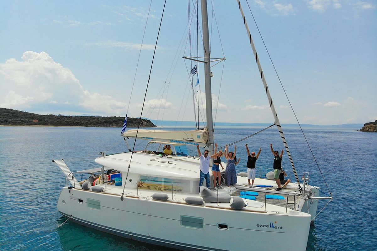 Exterior view of Excellent, a Lagoon 400 catamaran at Sithonia Municipal Unit, Greece