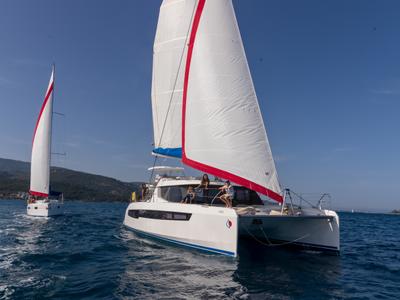 Exterior view of Sunsail 454L Classic, a Leopard 45 catamaran at Municipal Unit of Lefkada, Greece