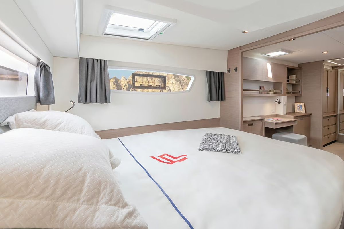 Cabin on Karina, a Fountaine Pajot Elba 45 catamaran at Procida, Italy