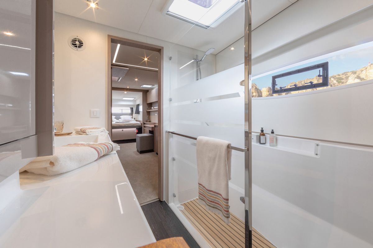 Head on Karina, a Fountaine Pajot Elba 45 catamaran at Procida, Italy