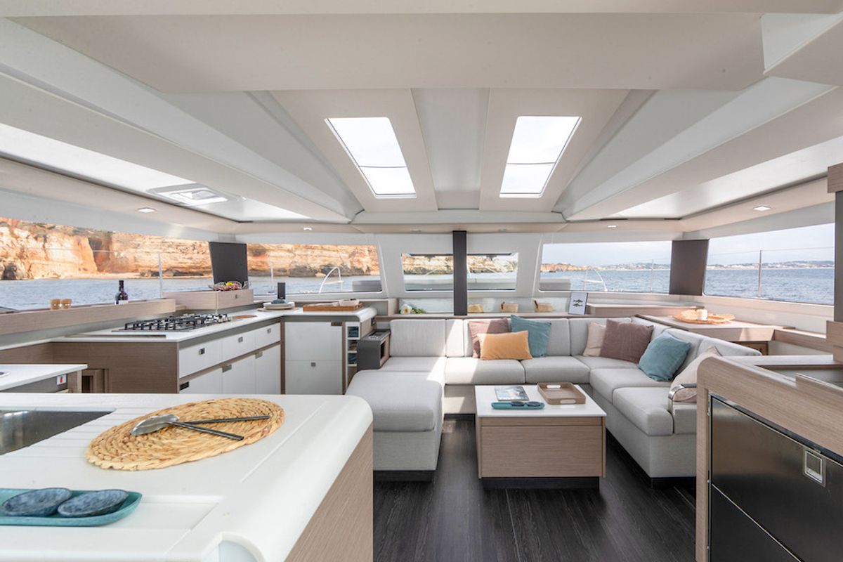 Salon of Karina, a Fountaine Pajot Elba 45 catamaran at Procida, Italy