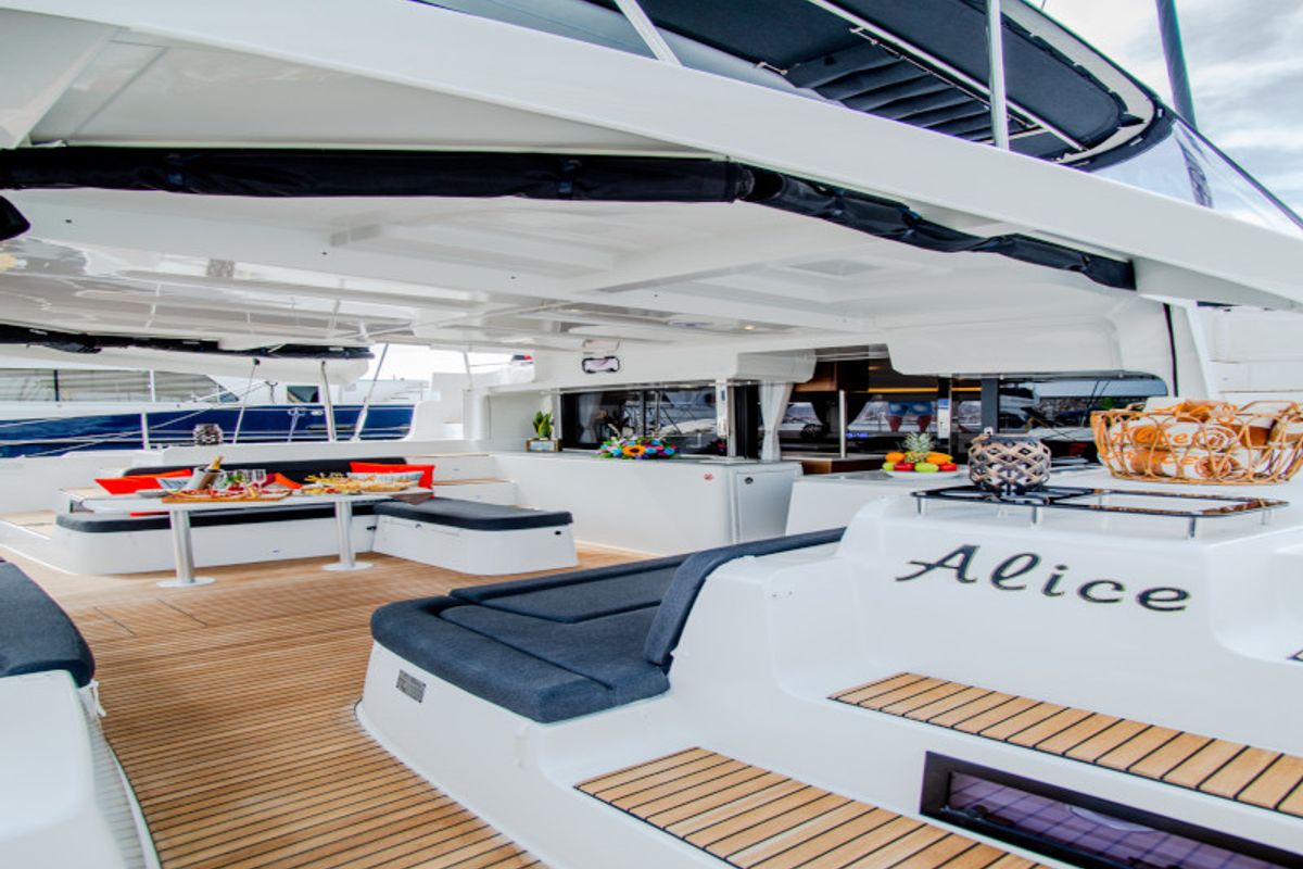 Deck of Alice, a Lagoon 46 catamaran at Athens, Greece