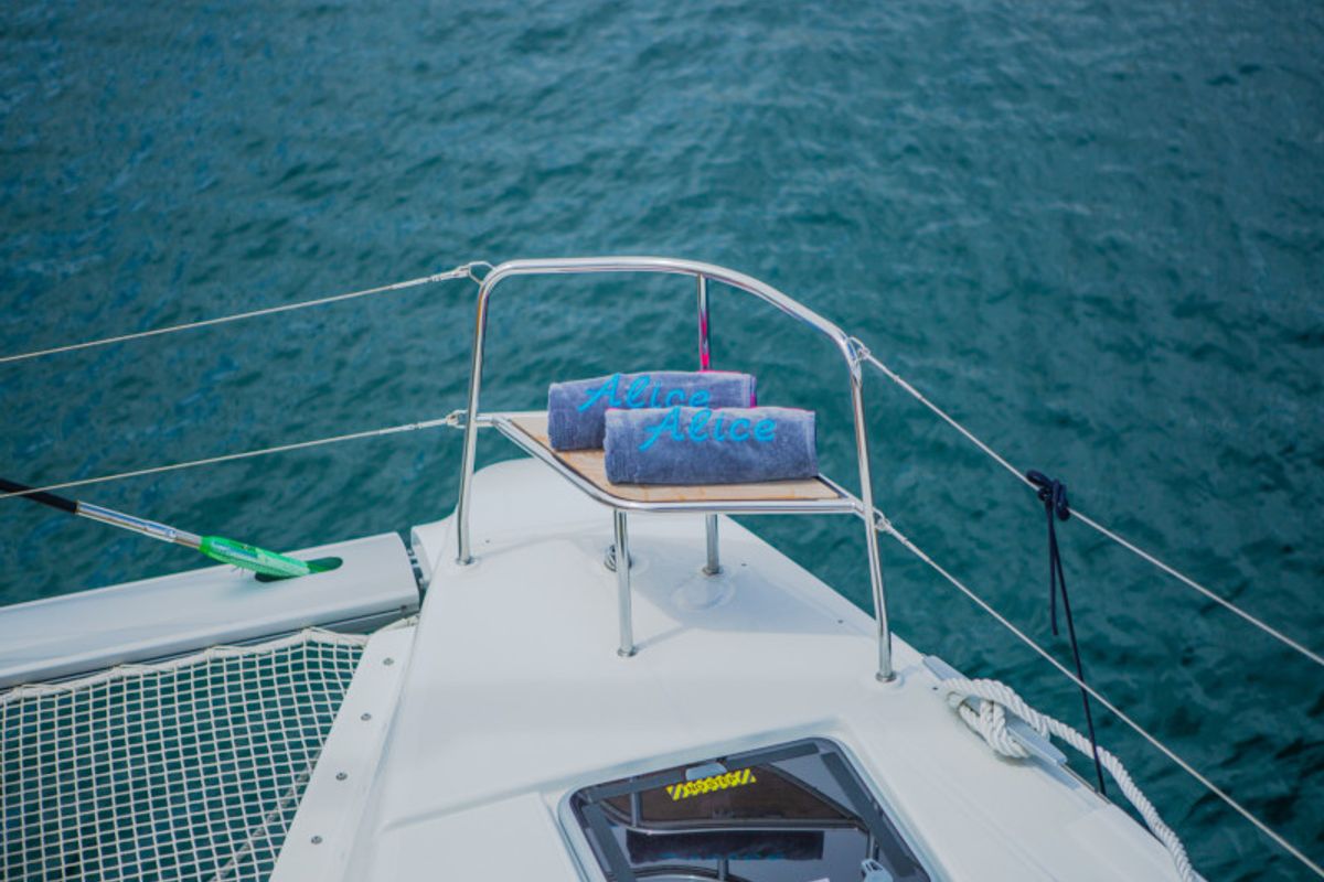 Deck of Alice, a Lagoon 46 catamaran at Athens, Greece