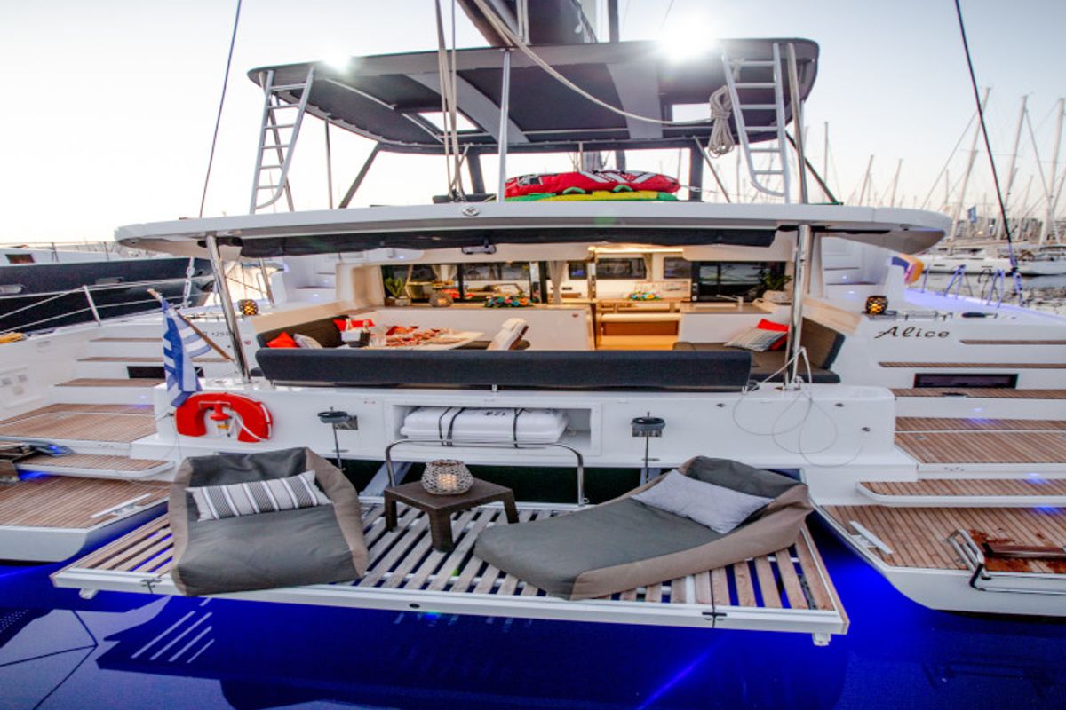 Deck of Alice, a Lagoon 46 catamaran at Athens, Greece