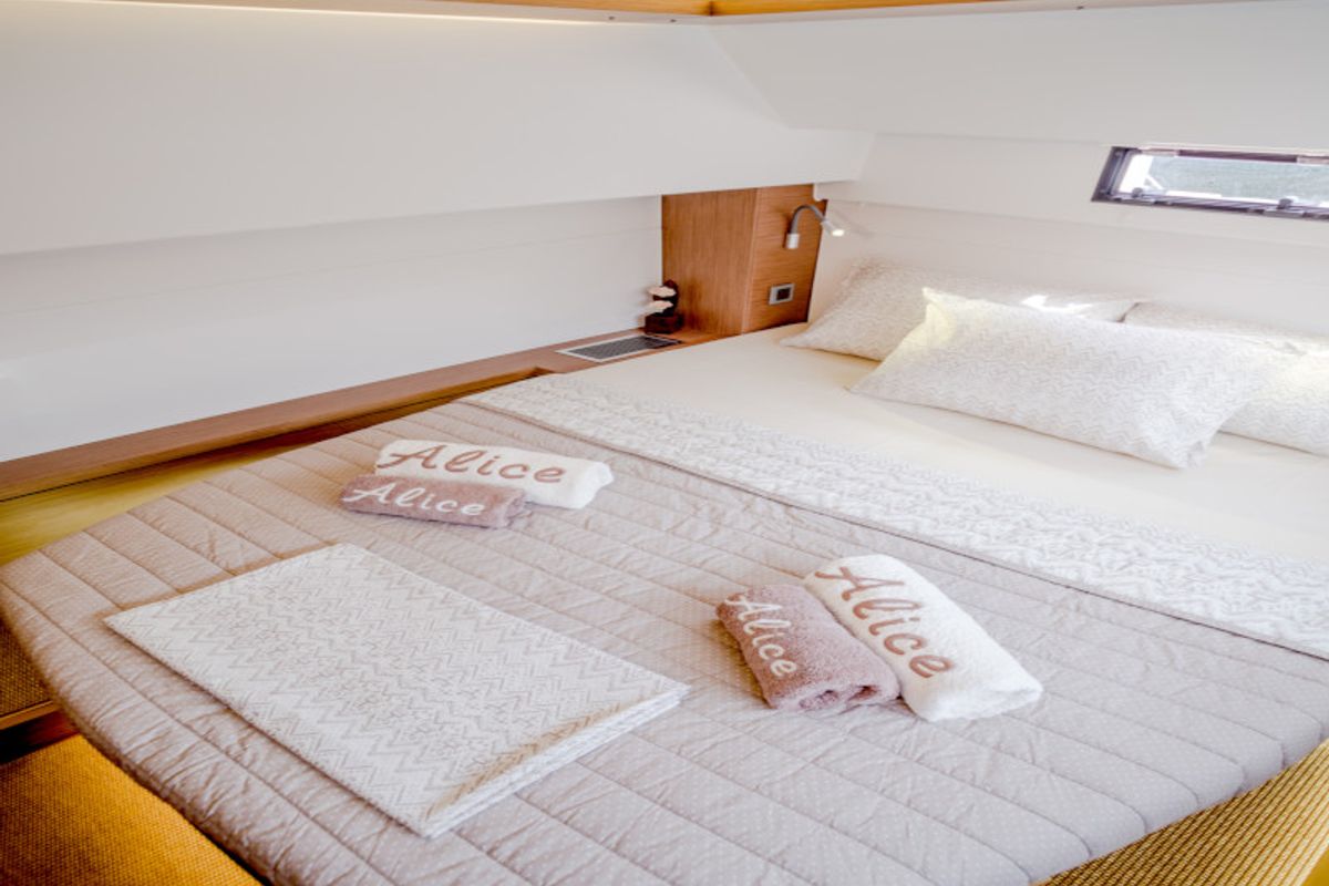 Cabin on Alice, a Lagoon 46 catamaran at Athens, Greece
