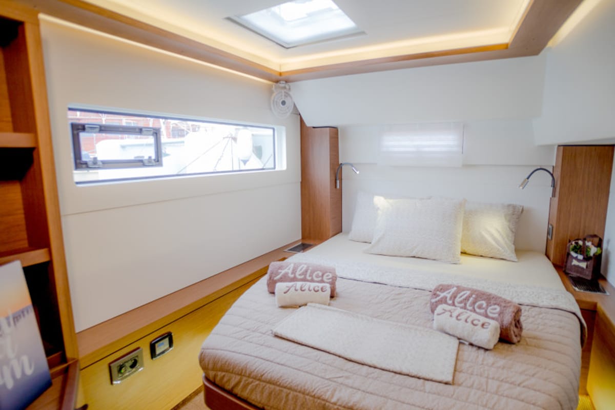 Cabin on Alice, a Lagoon 46 catamaran at Athens, Greece