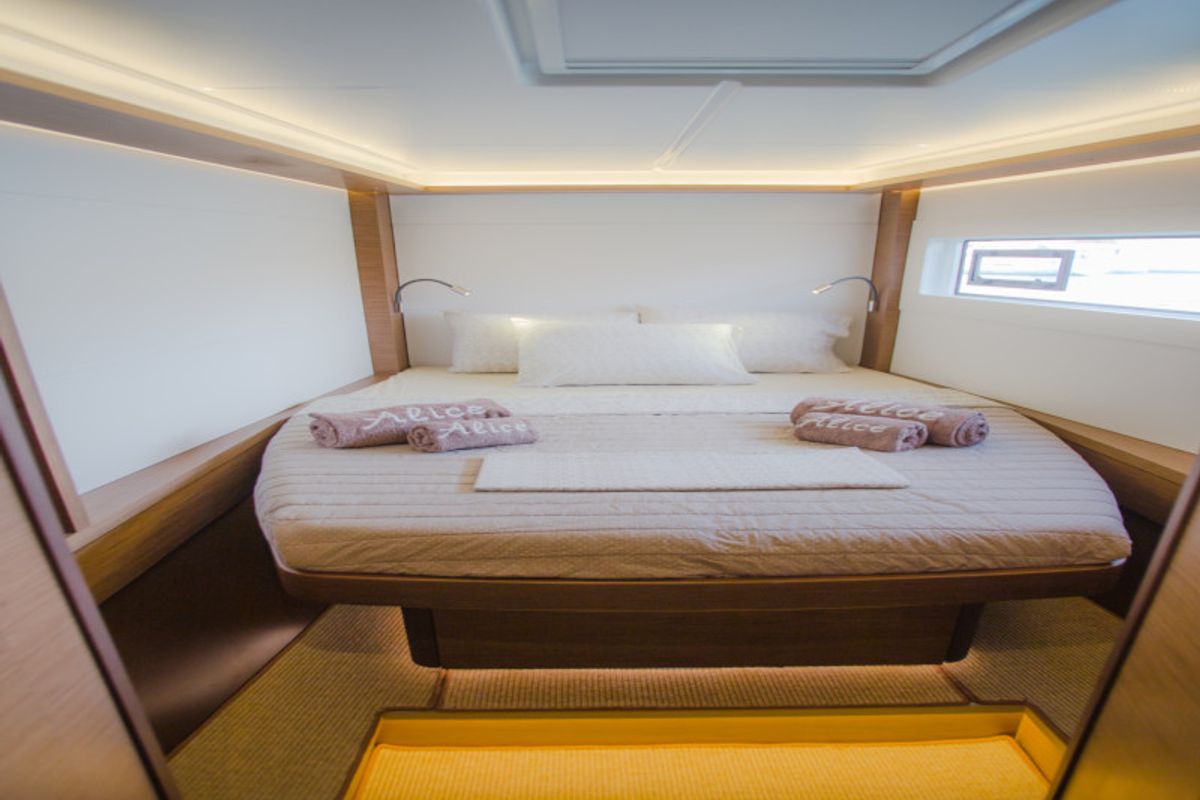 Cabin on Alice, a Lagoon 46 catamaran at Athens, Greece