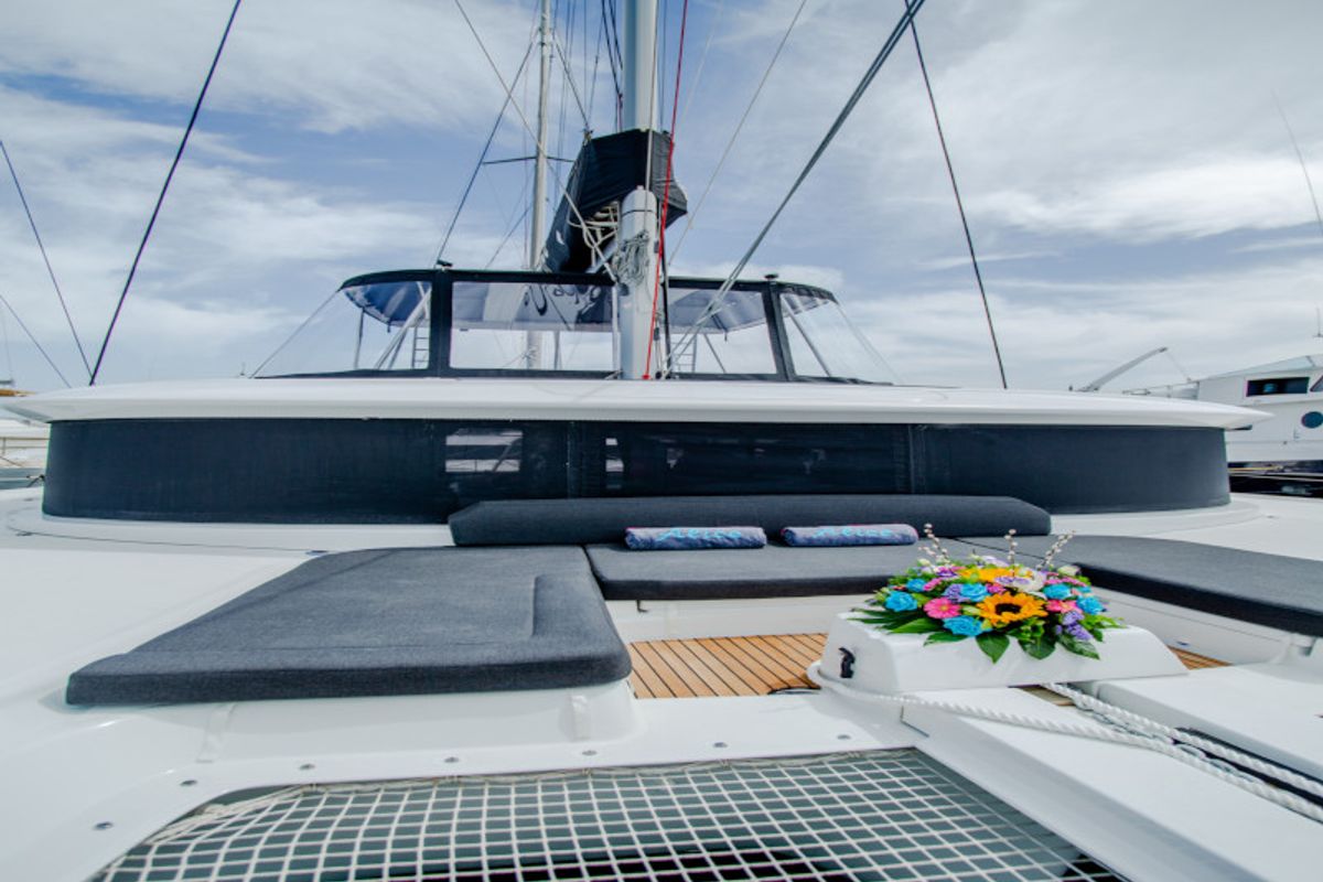Deck of Alice, a Lagoon 46 catamaran at Athens, Greece