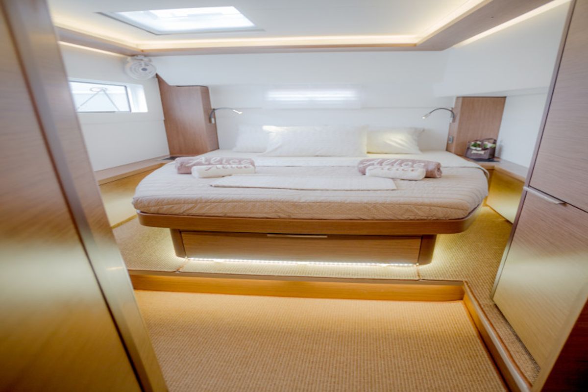 Cabin on Alice, a Lagoon 46 catamaran at Athens, Greece