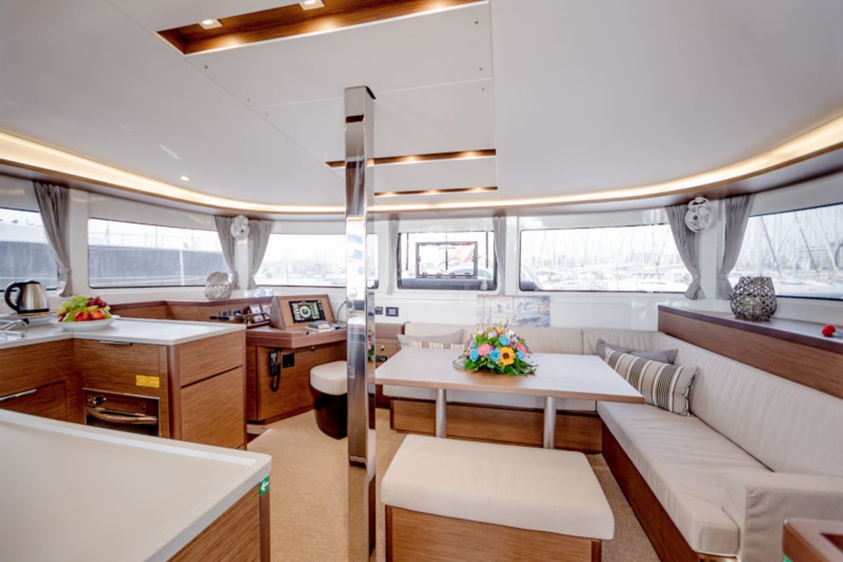 Salon of Alice, a Lagoon 46 catamaran at Athens, Greece