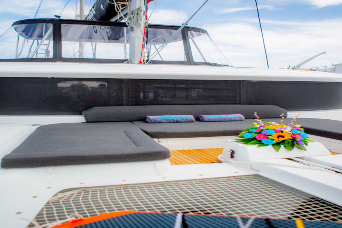 Deck of Alice, a Lagoon 46 catamaran at Athens, Greece