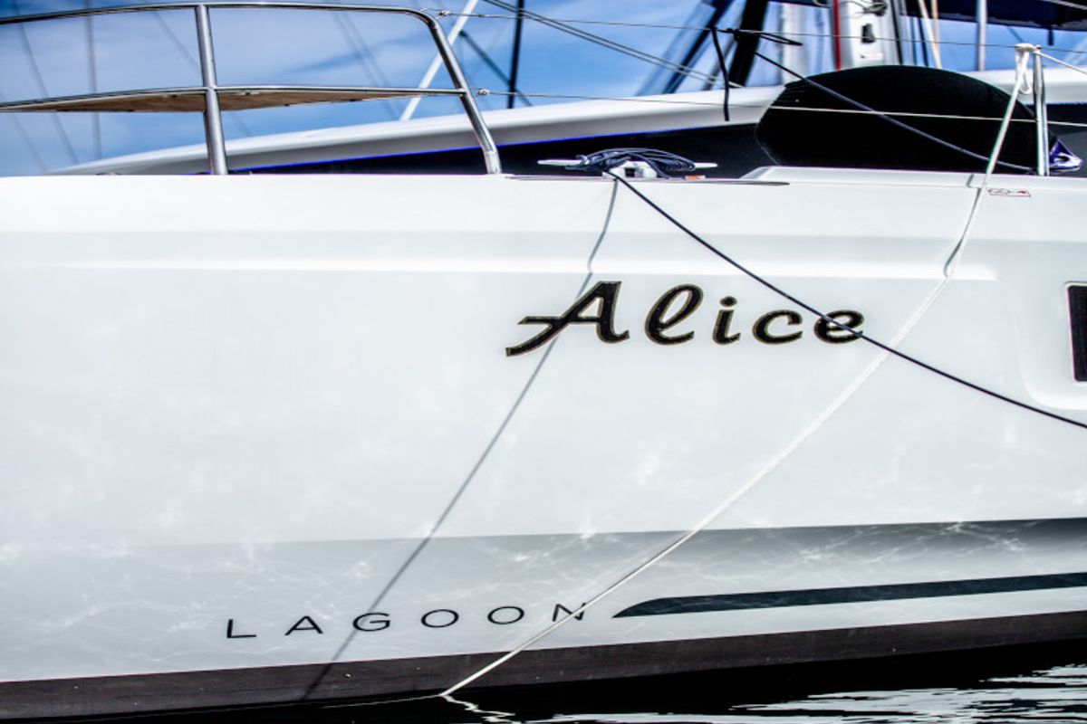 Deck of Alice, a Lagoon 46 catamaran at Athens, Greece