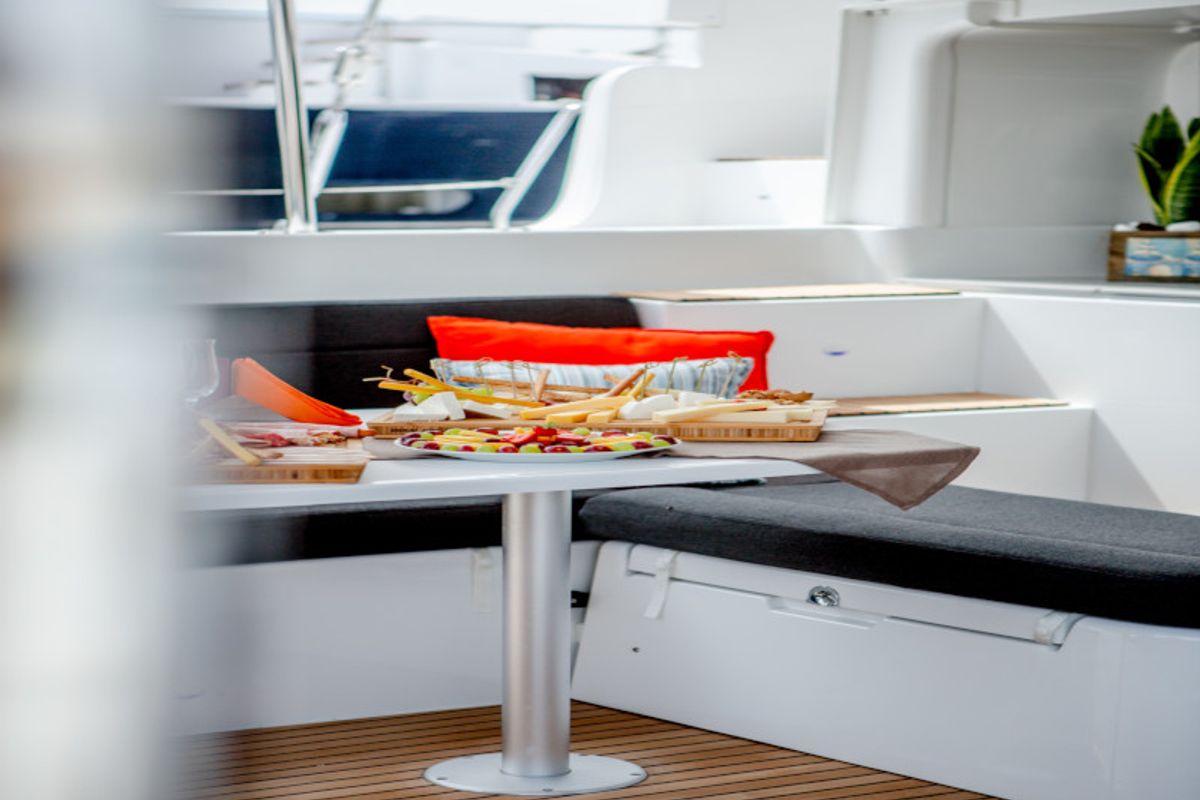 Deck of Alice, a Lagoon 46 catamaran at Athens, Greece