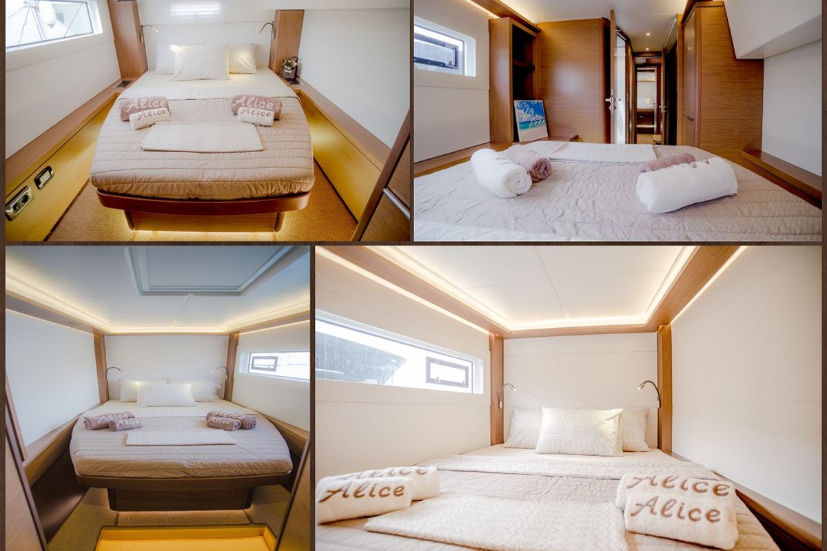 Cabin on Alice, a Lagoon 46 catamaran at Athens, Greece