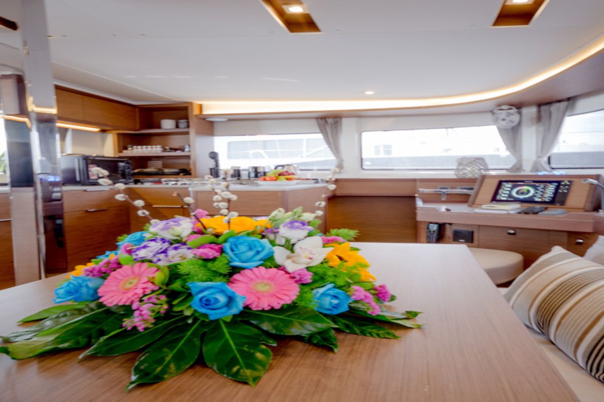 Salon of Alice, a Lagoon 46 catamaran at Athens, Greece
