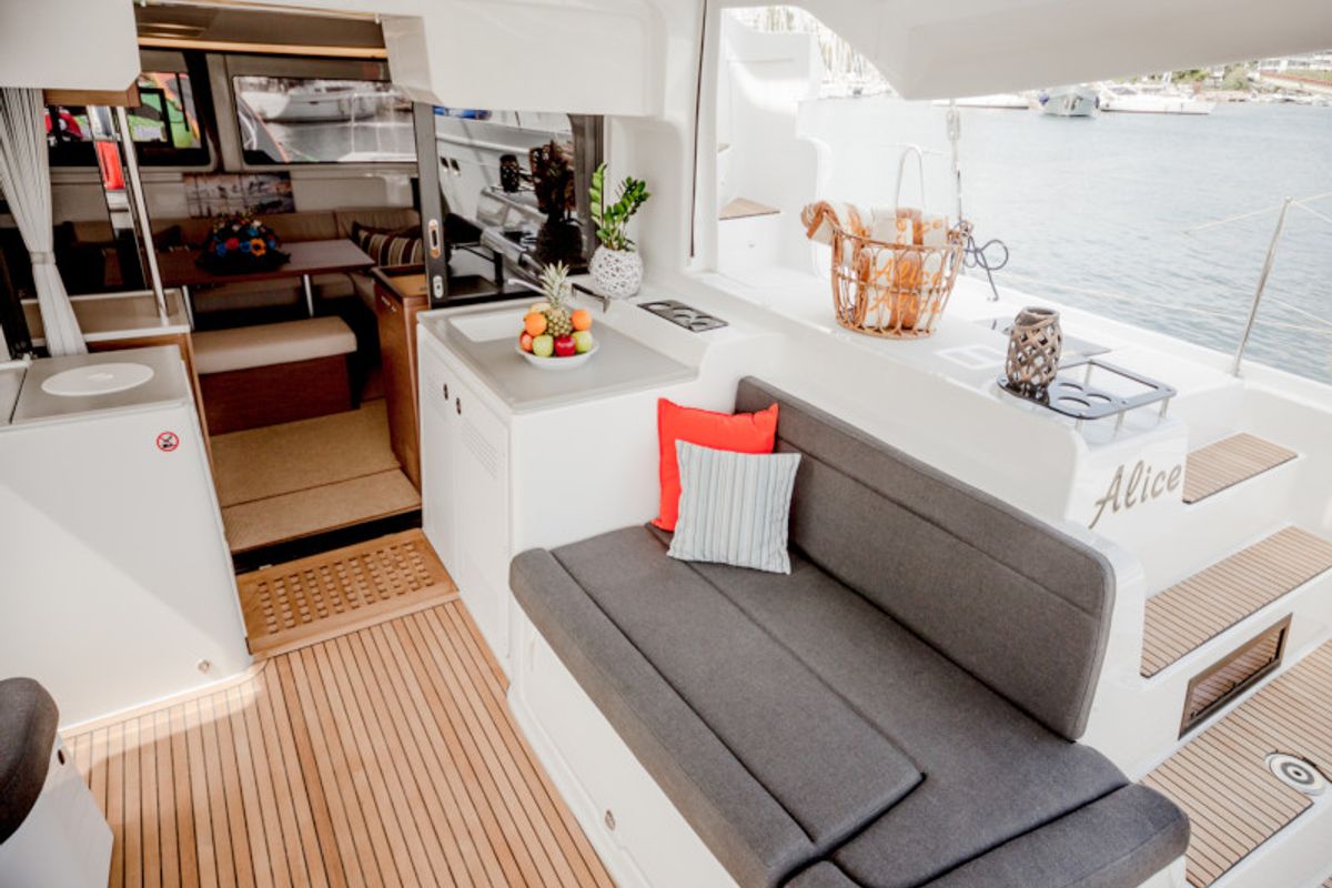 Deck of Alice, a Lagoon 46 catamaran at Athens, Greece